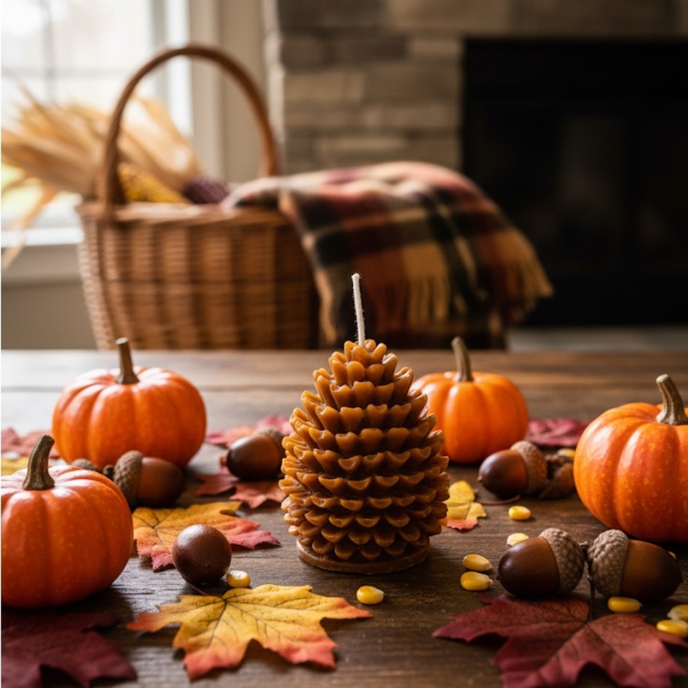 Autumn Pinecone Decorative Candle - Amber Brown